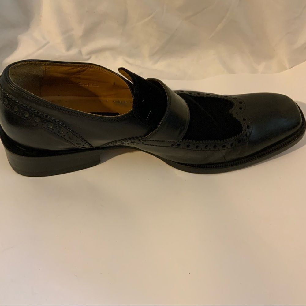 Kenneth Cole Size 9 M Black Leather Slip On Wingtip Loafer Dress Mens Shoes